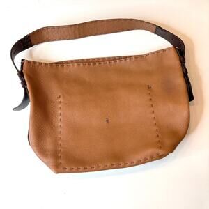 Henry Beguelin Cognac Pebbled Leather Hobo Shoulder Bag Italy Omino Stitched